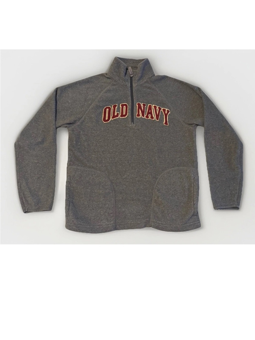 Old Navy Fleece‎ Pullover Gray 1/4 Zip Mens Medium Varsity Spellout Y2K Vintage